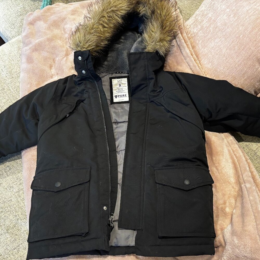 Gap Boys' Black Parka - Size S | Warm & Stylish Winter Parka